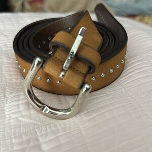 BERGE | Brown Leather silver Studs Studded belt Italy SZ Large 95/6159 A00190